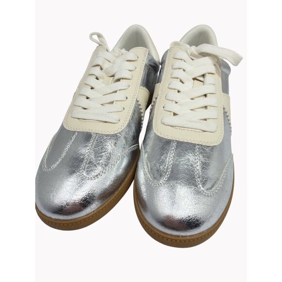MIA girl Womens 8 Silver Metallic Lace Up Sneakers Cream Accents New - Picture 4 of 7